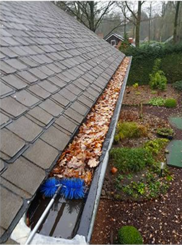Dakgoot voor reiniging met bladeren, mos en vuil